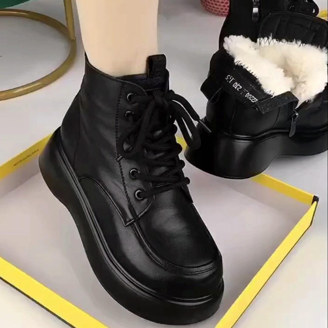13100765.软皮绒毛雪地靴女冬季加绒加厚棉鞋厚底百搭棉靴
