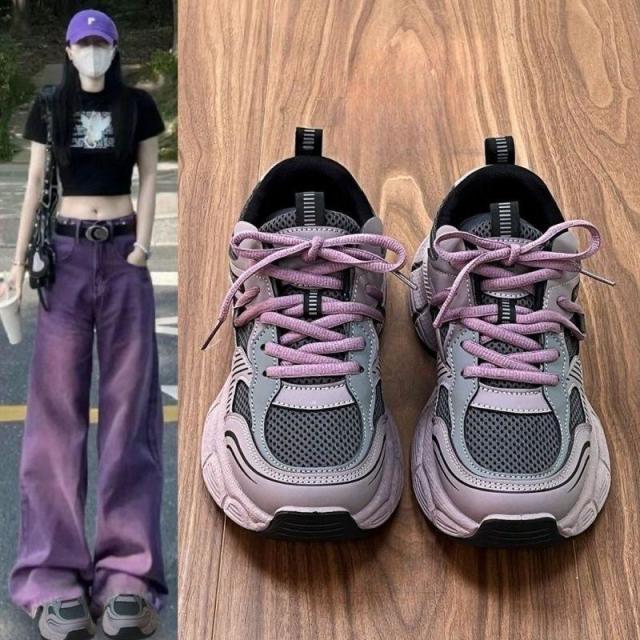 13098387.树莓紫老爹鞋女百搭校园厚底运动跑步休闲鞋