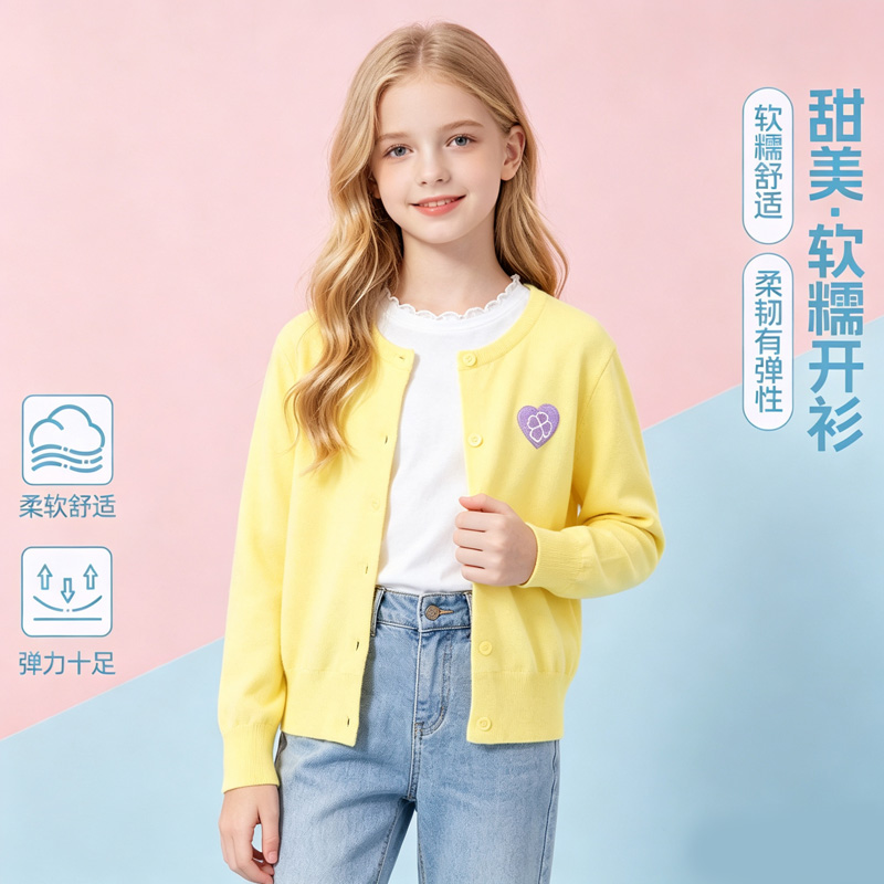13334750.女童毛衣春季款2026新款秋季粉色女孩开衫儿童春季装针织衫