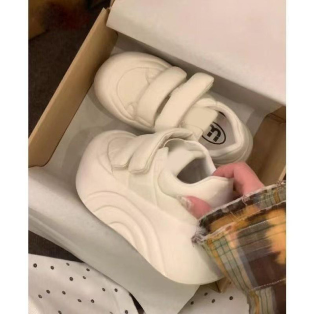 13100212.圆头厚底大头鞋女春季魔术贴休闲鞋丑萌运动鞋百搭小白鞋