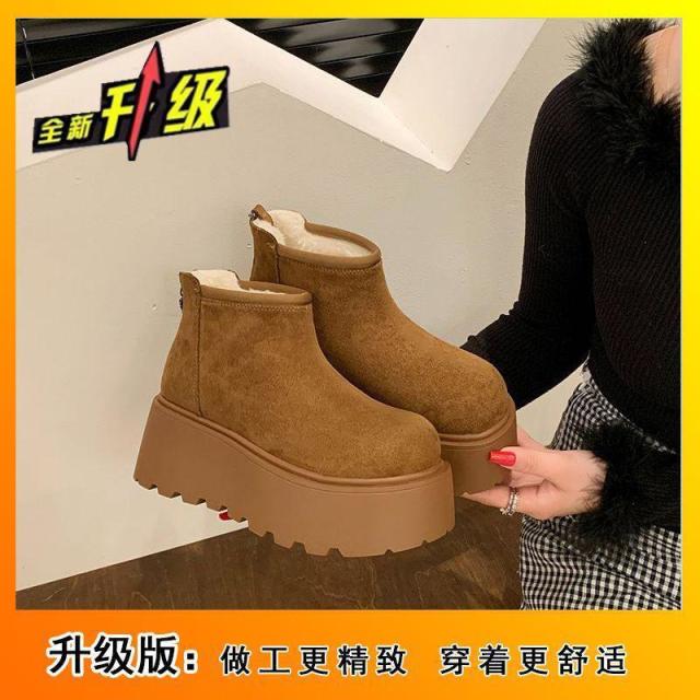 13101839.丑萌面包加绒保暖短靴雪地靴时尚短靴女冬厚底靴
