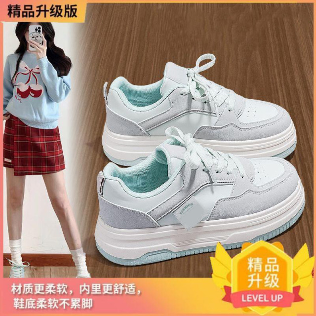 13099887.超轻湖蓝色小白鞋女板鞋厚底百搭潮显脚小休闲鞋