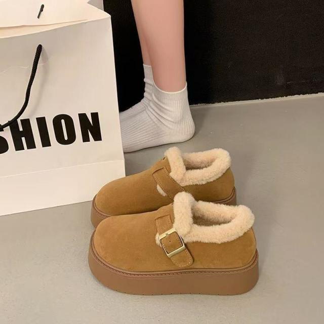 13100573.厚底雪地靴女款冬季加绒加厚勃肯鞋一脚蹬东北棉鞋面包鞋