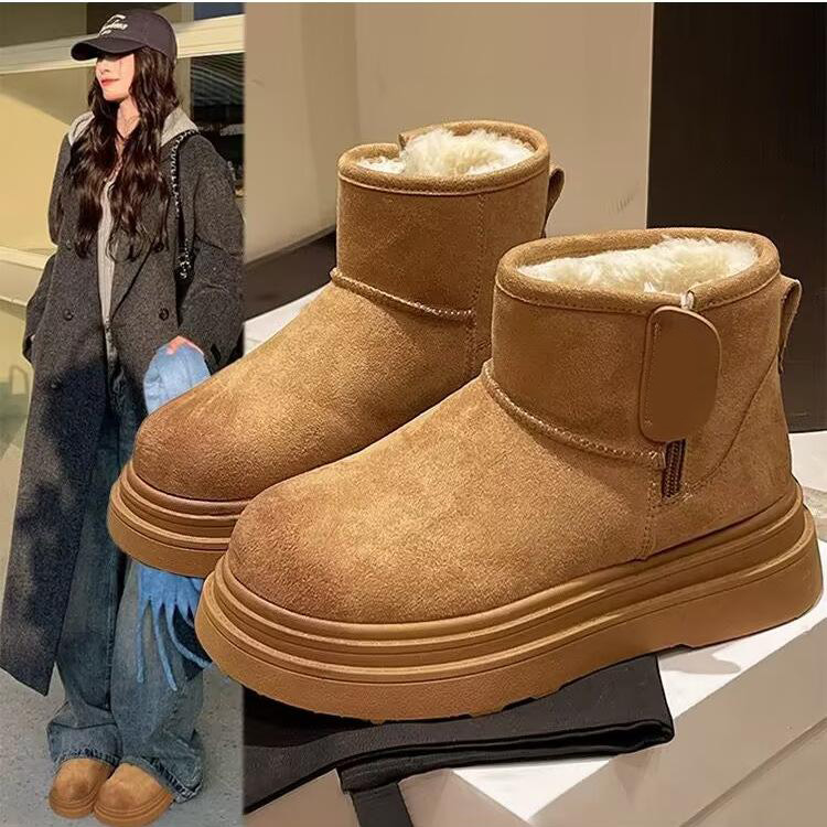 13103694.雪地靴女棉靴冬季加绒加厚保暖复古短靴厚底面包靴