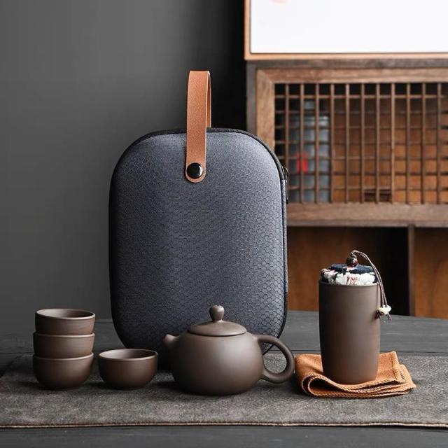 13214841.旅游旅行茶具整套一壶四杯礼品紫砂户外收纳包小套套装全套快客杯