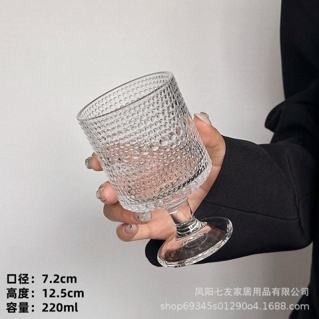 13217370.【5件装】太阳花浮雕玻璃杯酒杯设计感饮料果汁高脚水珏沁高脚杯红酒杯
