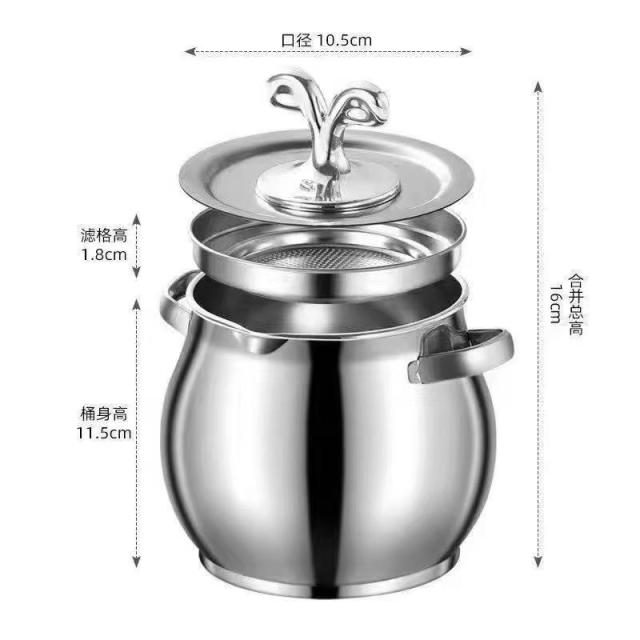 13218842.不锈钢猪油罐带盖带滤网可滤油猪油盆厨房储油耐高温猪油桶
