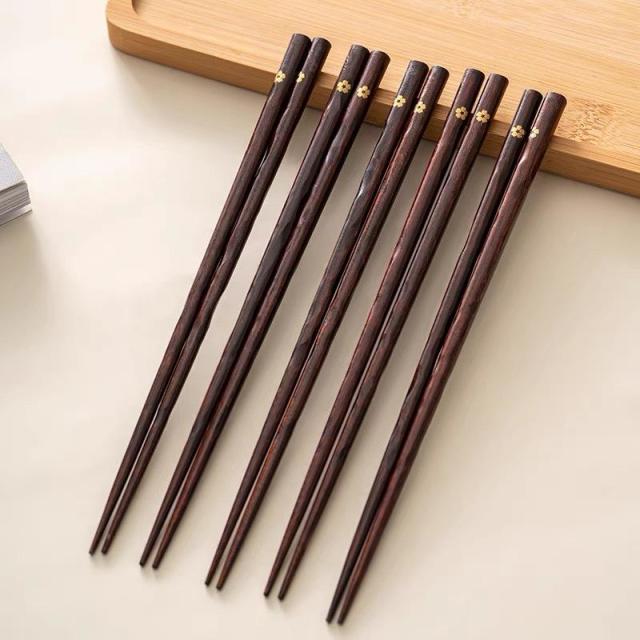 13214636.竹木复古家用筷子套装日式餐具木质尖头实木一人樱花筷