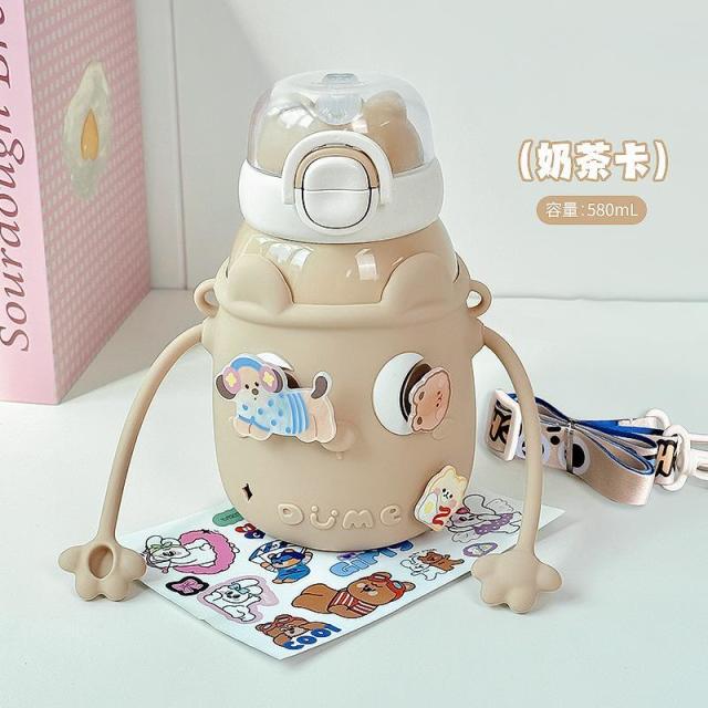 13221601.保温杯简约带背带儿童水杯女生户外饮水杯高颜值便携杯
