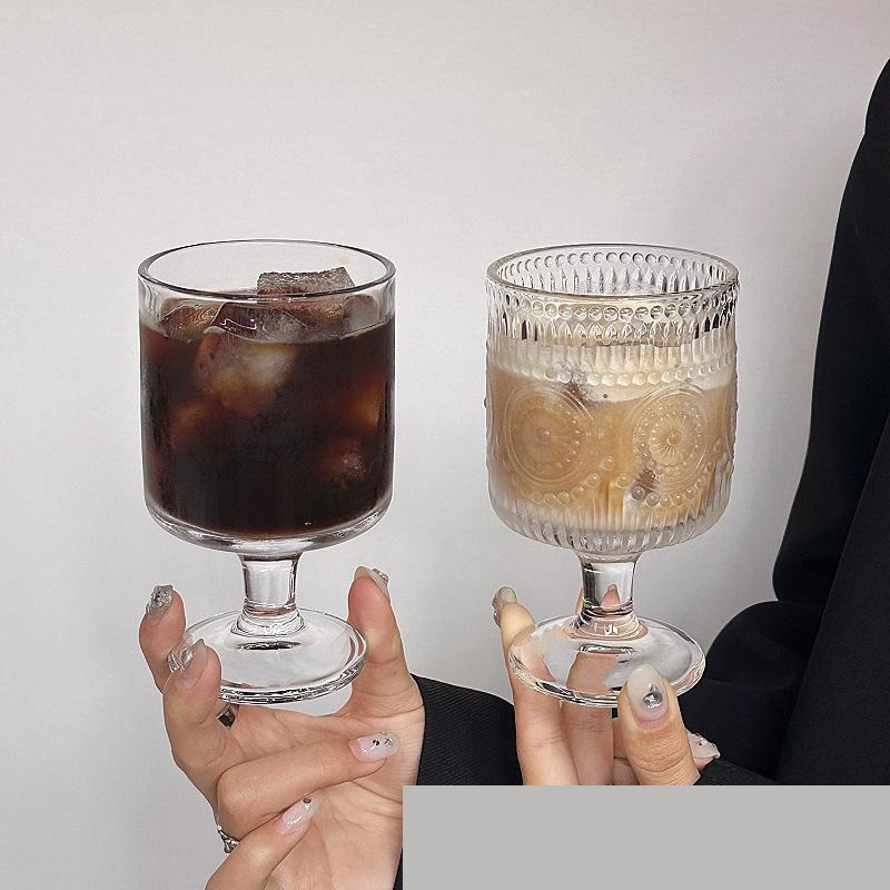 13217370.【5件装】太阳花浮雕玻璃杯酒杯设计感饮料果汁高脚水珏沁高脚杯红酒杯