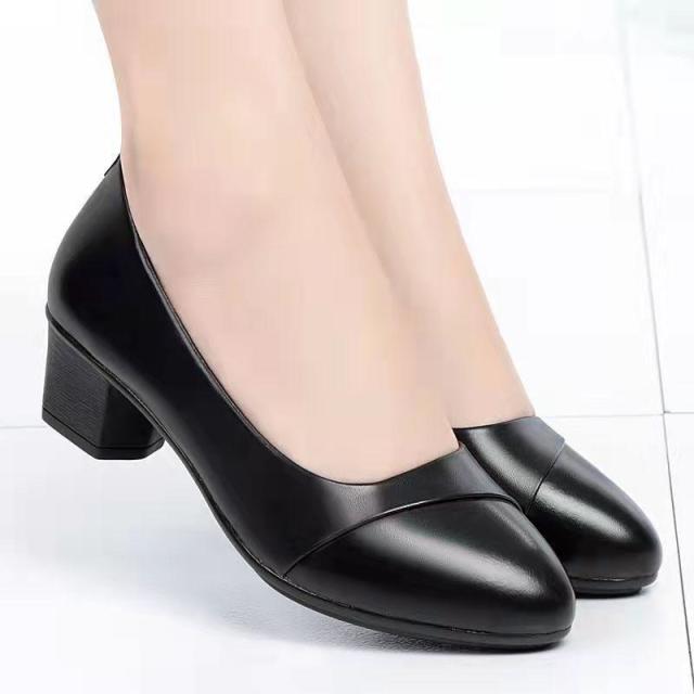 13243005.软皮单鞋女低跟春夏季软底舒适防滑时尚皮鞋女鞋中跟妈妈鞋工作鞋
