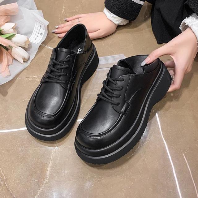 13243485.白色小皮鞋女春夏英伦学院风系带厚底单鞋圆头日系jk制服鞋子