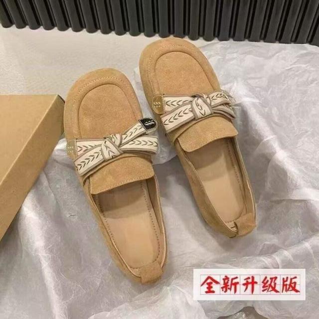 13244348.TLXT 女鞋平底一脚蹬蝴蝶结懒人豆豆复古软底鞋配裙子百搭博肯