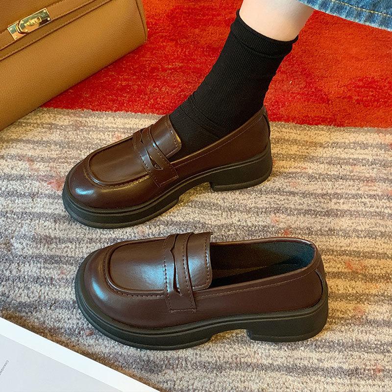 13243756.日系小皮鞋女英伦风黑色厚底乐福鞋一脚蹬jk制服单鞋