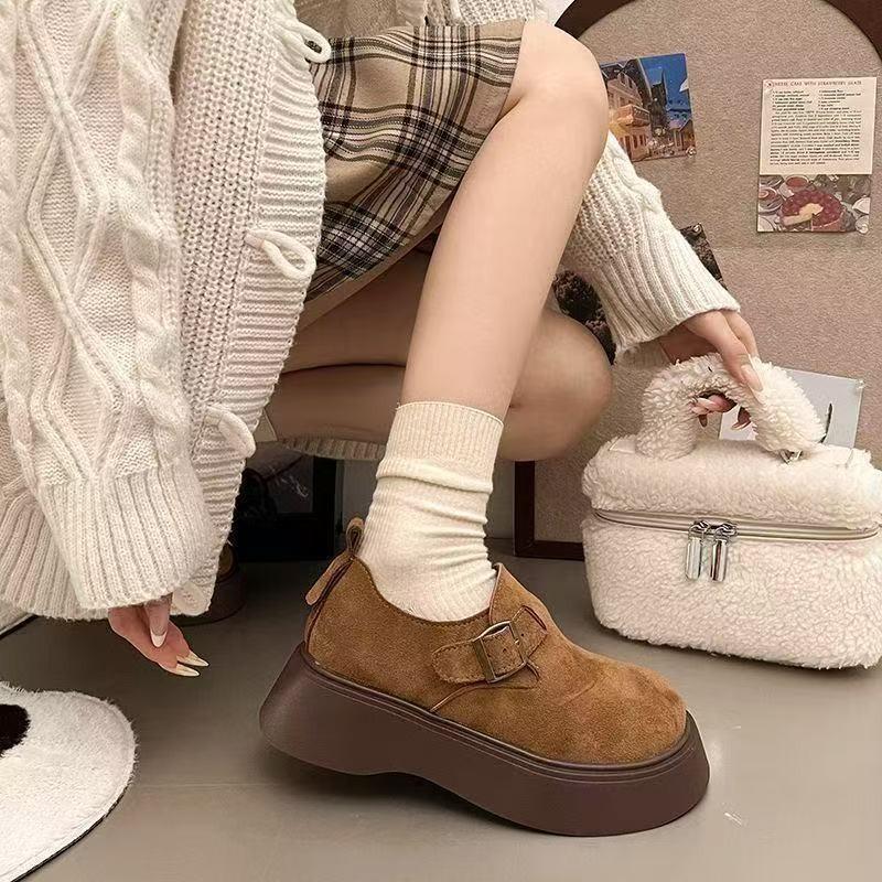 13243383.休闲全包勃肯鞋女新磨砂厚底松糕一脚蹬乐福鞋女单