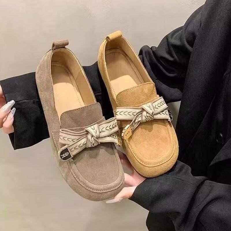 13244348.TLXT 女鞋平底一脚蹬蝴蝶结懒人豆豆复古软底鞋配裙子百搭博肯