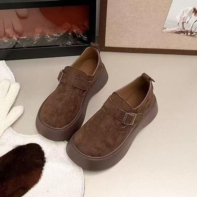 13243383.休闲全包勃肯鞋女新磨砂厚底松糕一脚蹬乐福鞋女单