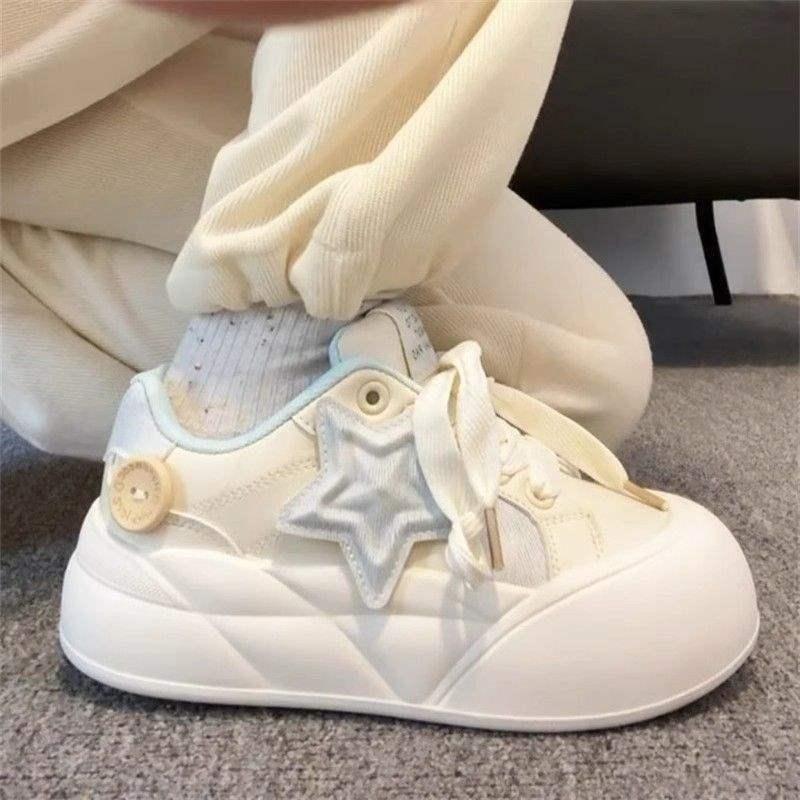13243781.夏季厚底小白鞋校园彩虹休闲星星面包板鞋女