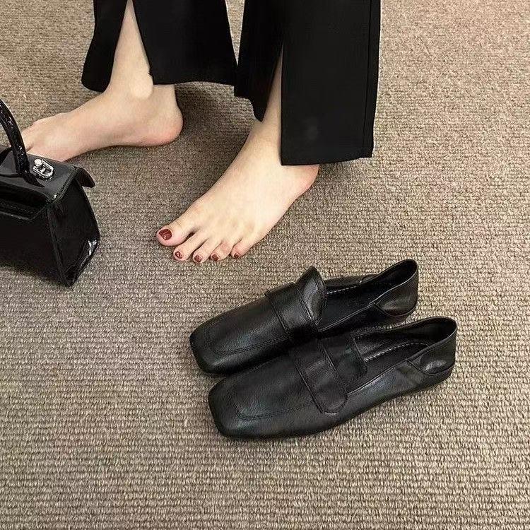 13243700.方头豆豆鞋女法式复古温柔平底休闲单鞋软皮软底一脚蹬乐福小皮鞋
