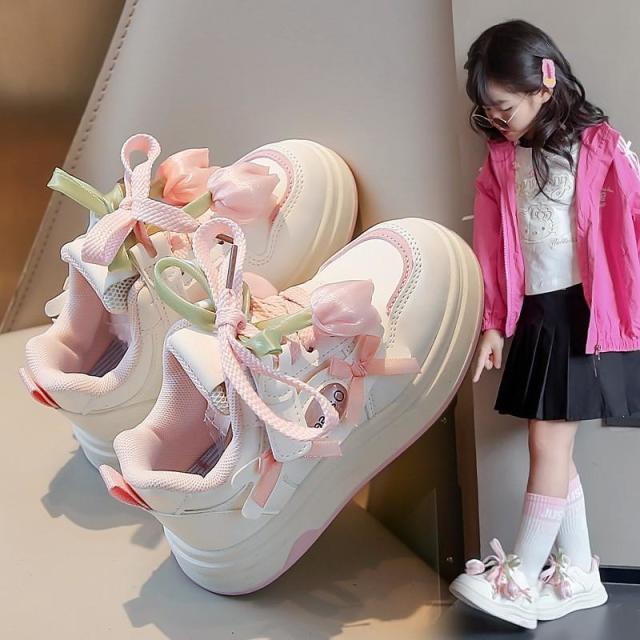 13233091.女童板鞋儿童花朵运动板鞋女孩洋气蝴蝶结休闲板鞋