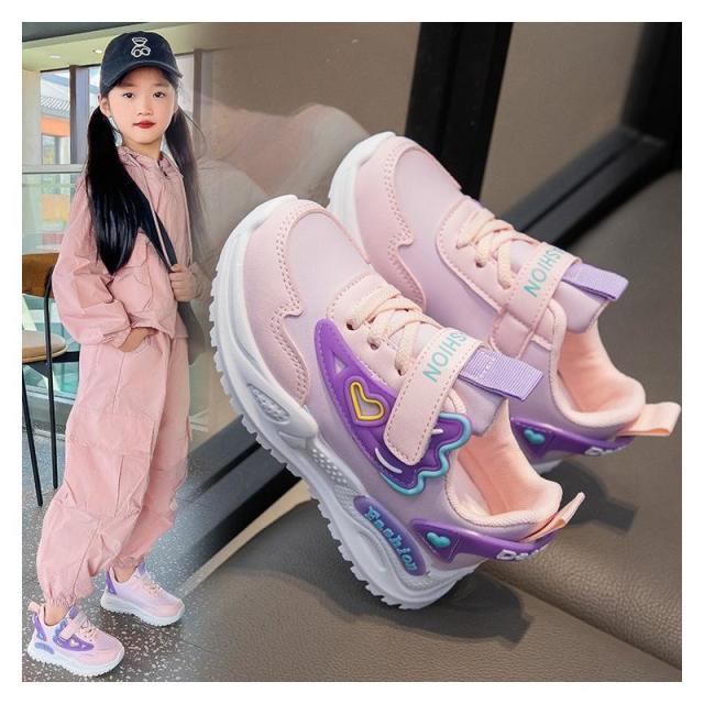 13233004.春季女童魔术贴网面运动鞋Fashion粉色休闲鞋轻便复古老爹鞋