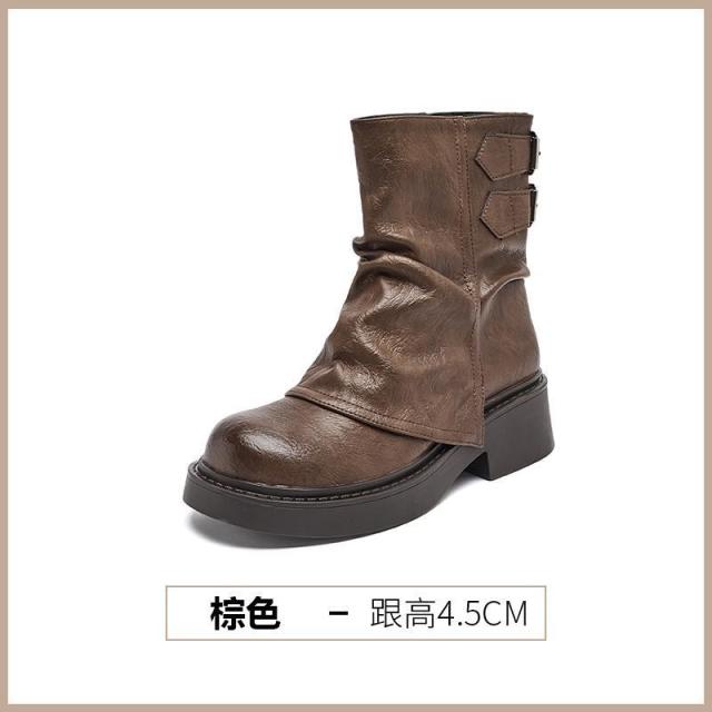 13241085.美拉德短靴女春季厚底棕色裤管堆堆靴骑士英伦风马丁靴