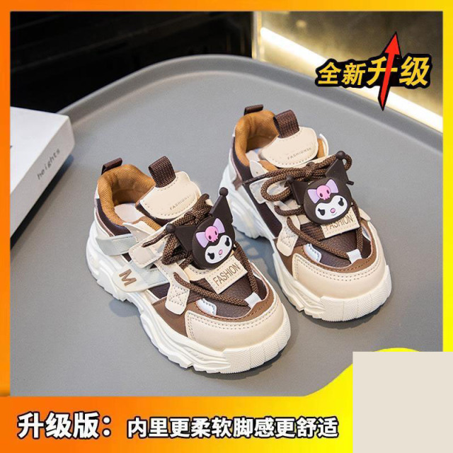 13234178.女童鞋子软底儿童跑步老爹鞋皮面防水小女孩运动鞋