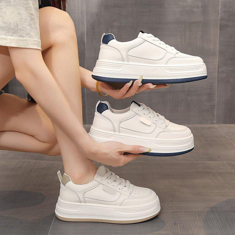 13243730.厚底板鞋女春季皮面防滑小白鞋系带休闲女鞋F01