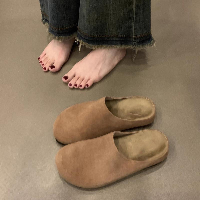 13242093.法式复古包头勃肯拖鞋女春季软底休闲百搭配裙子半拖鞋