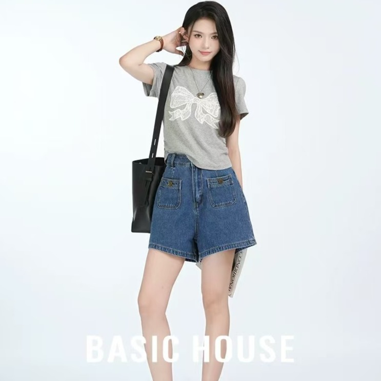 13834183.Basic House/百家好夏季蝴蝶纯色T恤