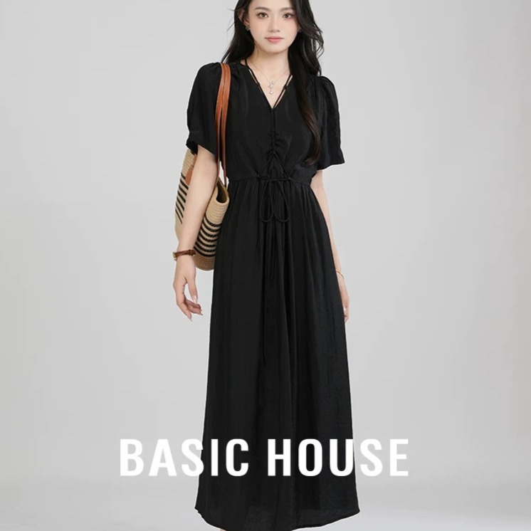 13834146.Basic House/百家好连衣裙子通勤收腰显瘦减龄蛋糕裙