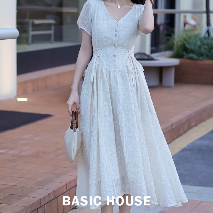 13834145.Basic House/百家好夏季连衣裙小众轻奢时尚法式气质