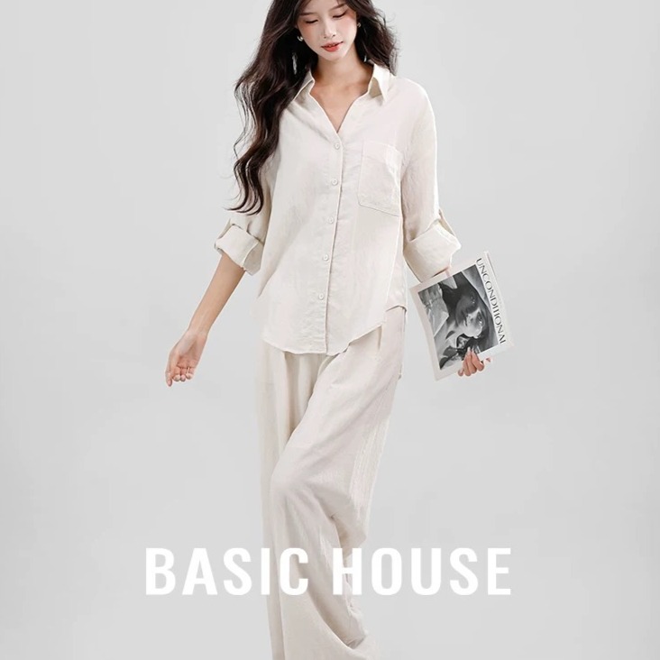 13834133.Basic House/百家好简约气质风减龄老钱风衬衫时尚套装春夏