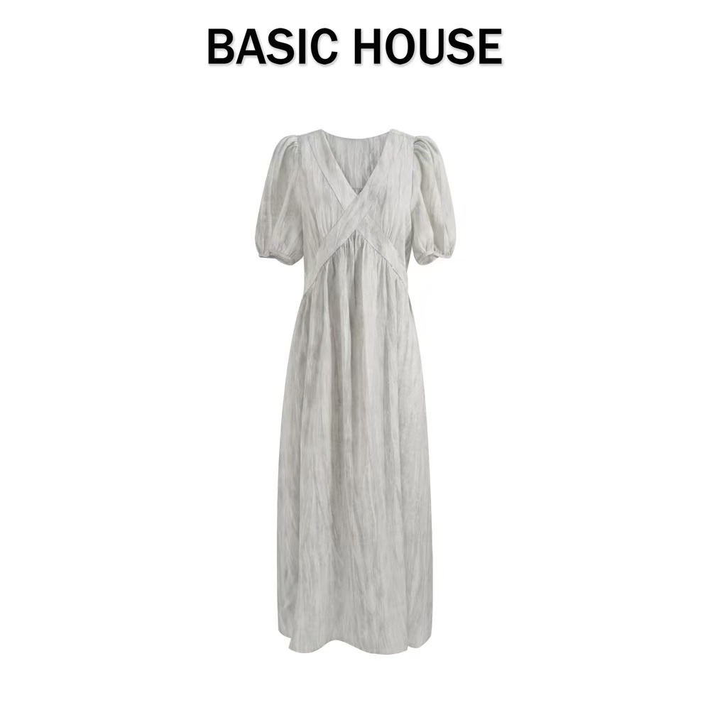 13834196.Ba*ic Ho*se/百*好夏季新款法式V领显瘦连衣裙收腰裙子