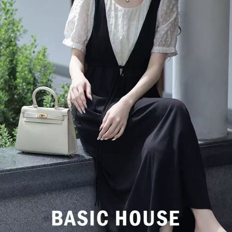 13834187.Basic House/百家好撞色拼接假两件宽松连衣裙