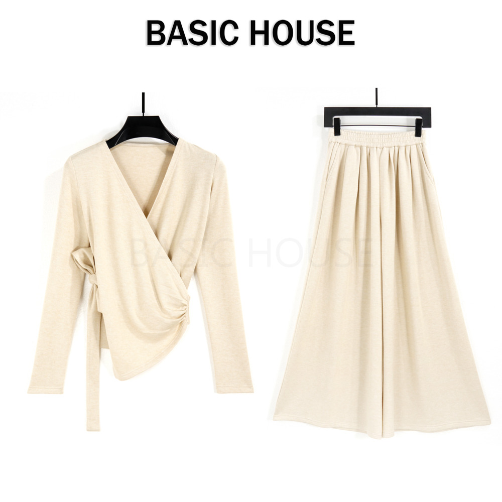 13834125.Basic House/百家好简约气质风减龄显瘦长袖T恤阔腿裤时尚套装