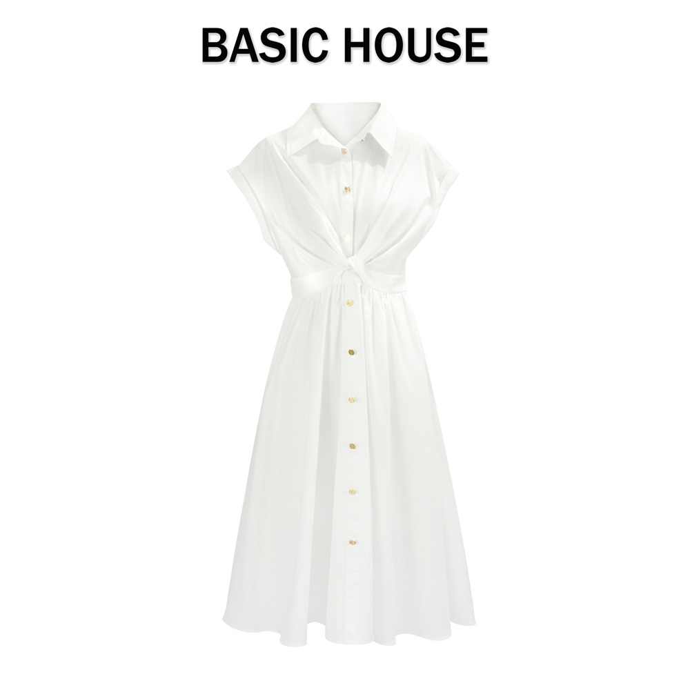 13834121.Basic House/百家好复古时尚显瘦夏季衬衫连衣裙