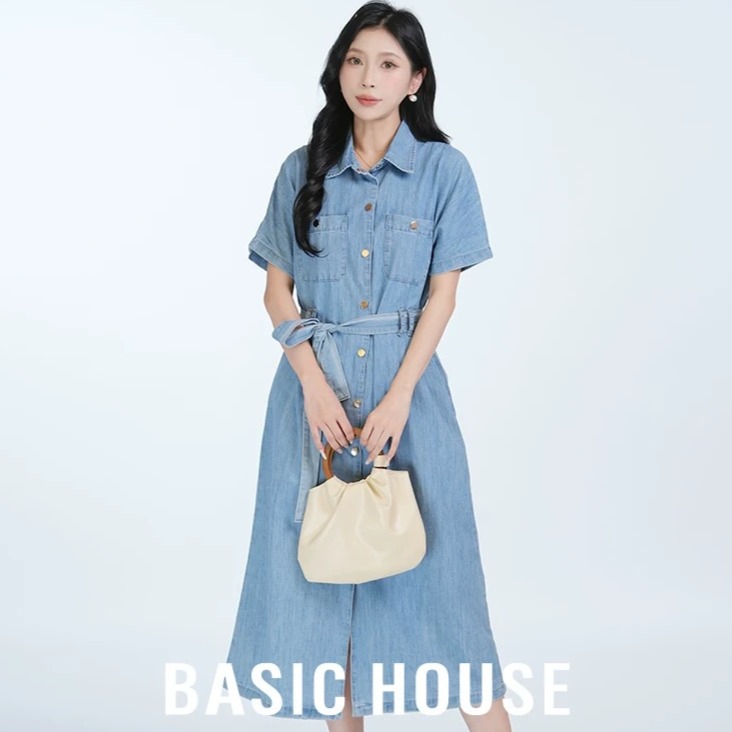 13834090.Basic House/百家好气质牛仔连衣裙
