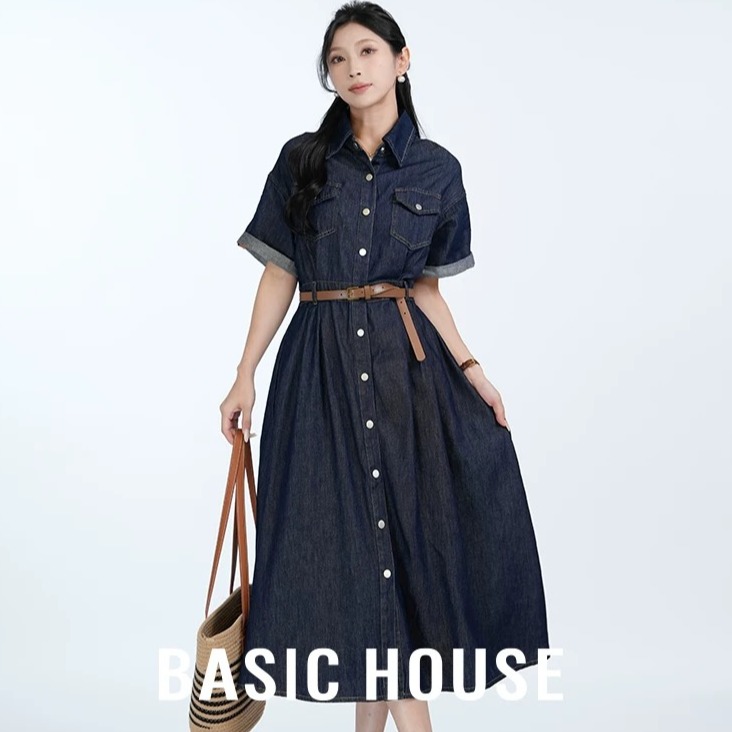 13834093.Basic House/百家好气质流行修身薄款牛仔裙收腰减龄显瘦高级长裙