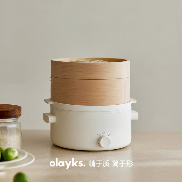 13618275.olayks立时出口原款2L电火锅家用大容量电煮锅多功能大火力竹蒸笼蒸锅烹饪锅具火锅