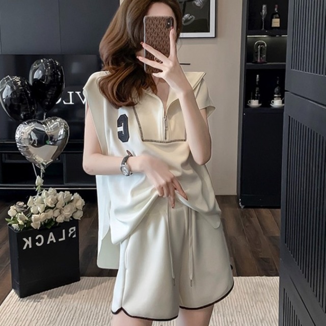 13762562.诗茉琳时尚休闲运动套装女夏季网红炸街减龄活泼小个子短袖短裤两件套潮