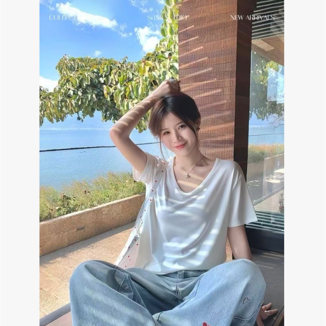 13521830.【清仓售完不补】正肩极简U型领百搭桑蚕丝莱赛尔多色T恤