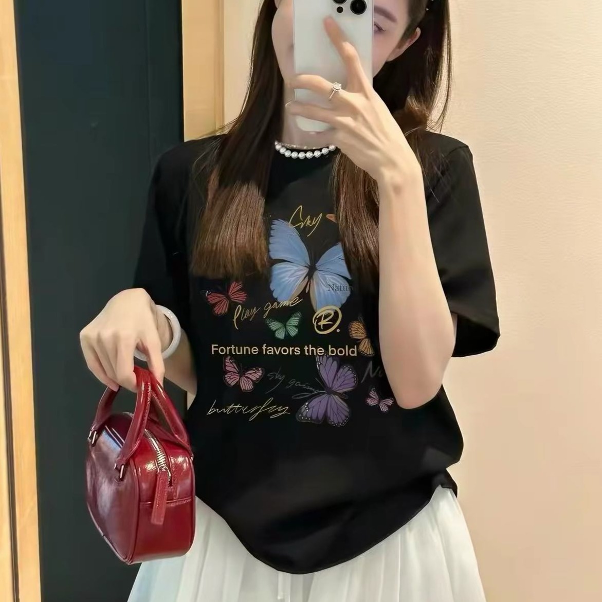 13410073.【雅薇吉】明星同款蝴蝶印花短袖T恤