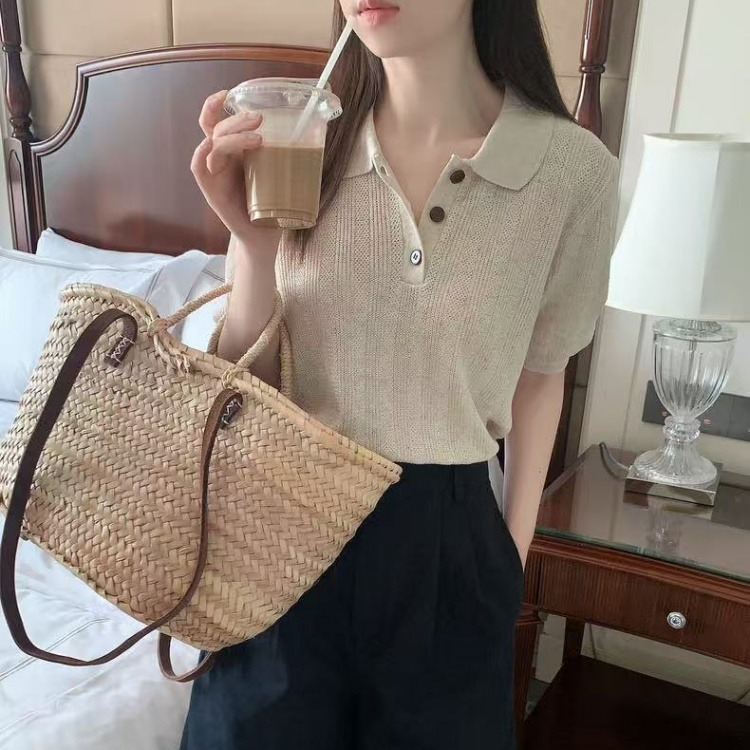 13334578.【清仓售完不补】夏季超舒适老钱风亚麻超韩系POLO衫
