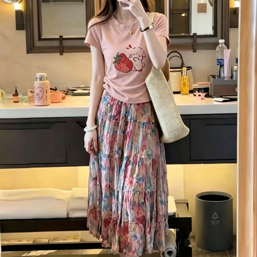 13587442.【雅薇吉】莫奈花园百褶小碎花长裙