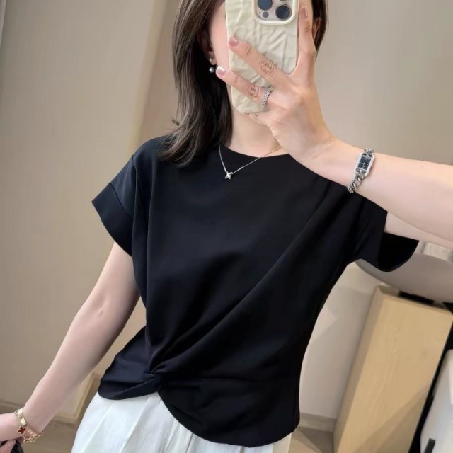 13686153.【雅薇吉】蝙蝠袖圆领套头短上衣