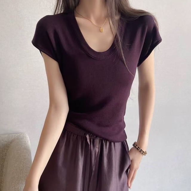 13702466.【雅薇吉】勃肯第紫凉感莱赛尔小飞恤T恤