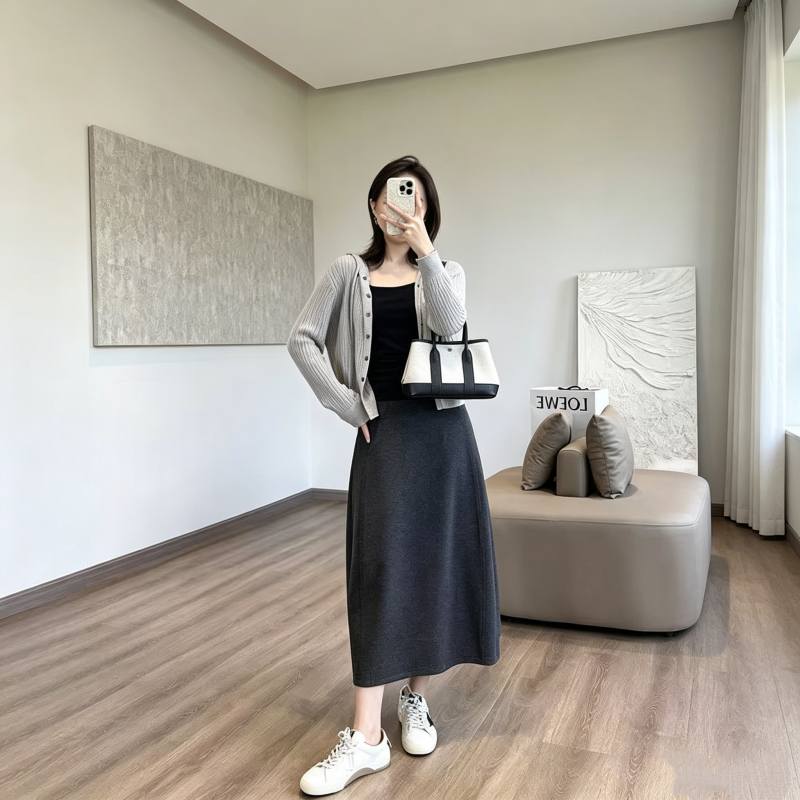 13824431.【雅薇吉】醋酸羊毛色纺花苞裙8861