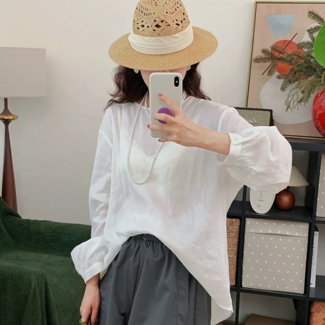 13841018.【雅薇吉】后背蕾丝花边苎麻天丝衬衫