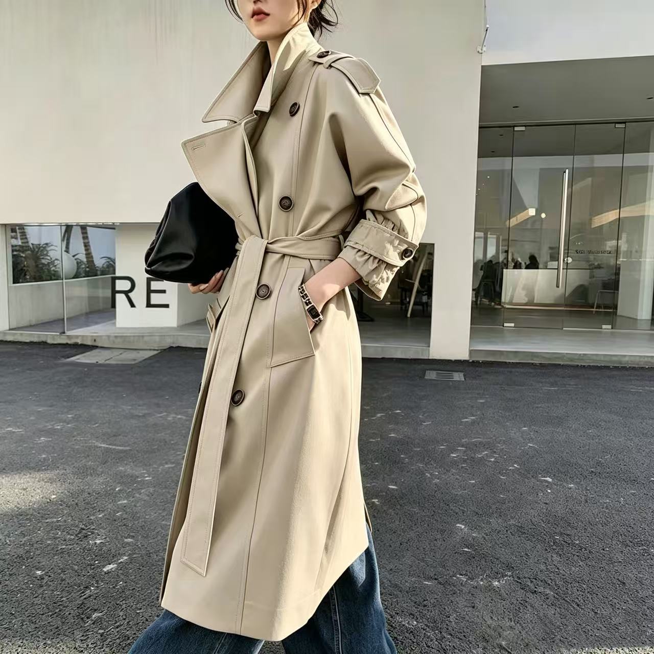 13847879.【雅威吉】秋冬大牌同款翻领轻奢宽松腰带款风衣
